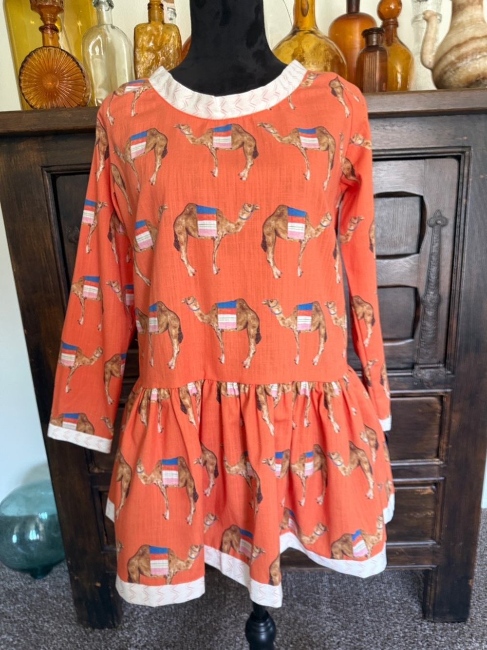 Brooke Wright Camel Print Long Sleeve Tiered Dress